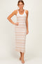 Oatmeal Shoulder Tie Striped Knit Maxi Dress