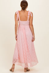 Light Pink Sleeveless Lace Maxi Dress