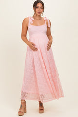 Light Pink Sleeveless Lace Maternity Maxi Dress