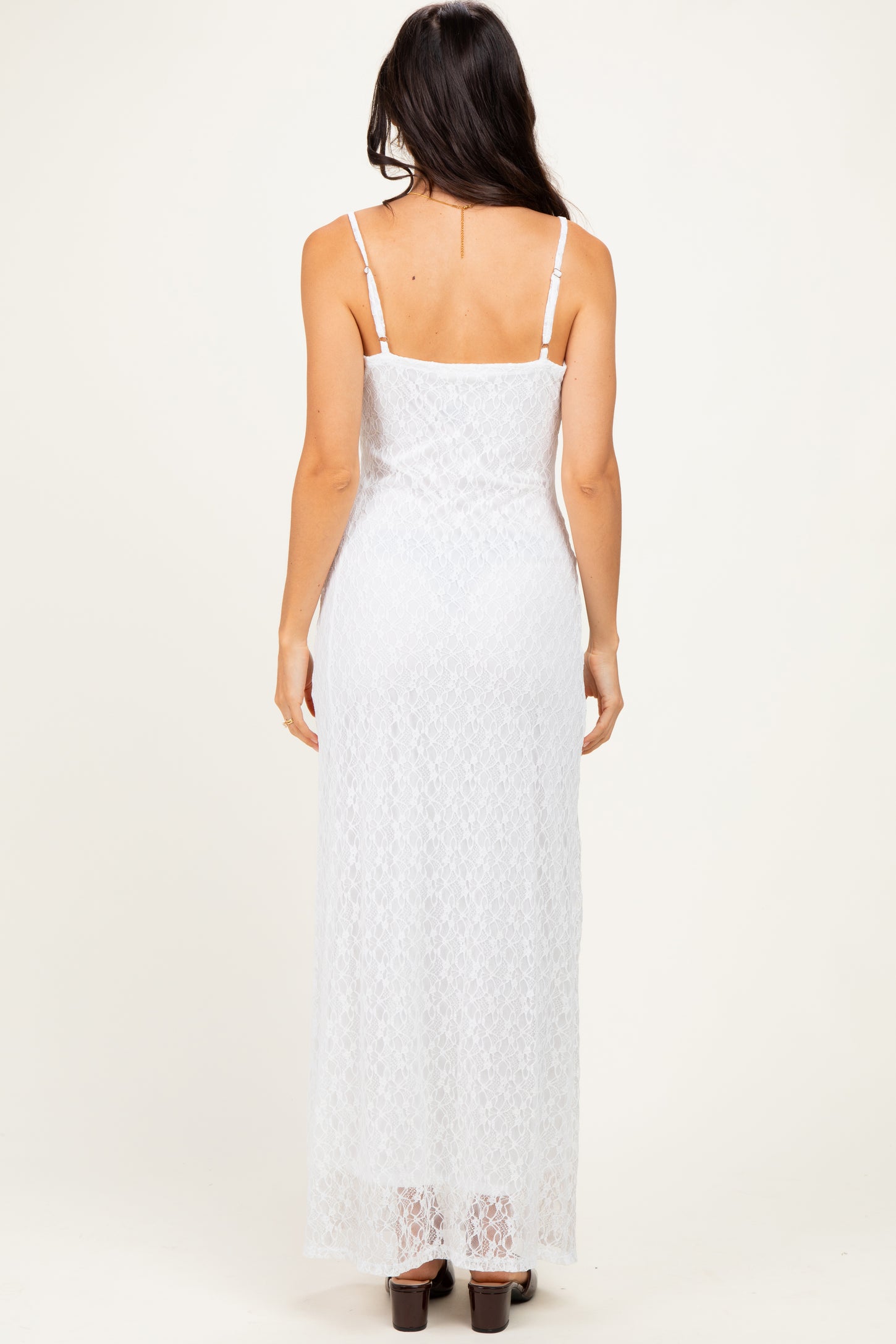 Ivory Sleeveless Lace Square Neck Maxi Dress