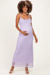 Lavender Sleeveless Lace Square Neck Maternity Maxi Dress