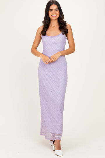 Lavender Sleeveless Lace Square Neck Maxi Dress