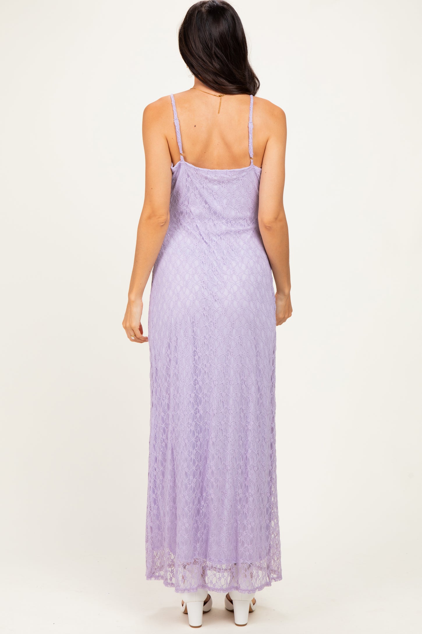 Lavender Sleeveless Lace Square Neck Maxi Dress