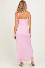 Pink Sleeveless Lace Square Neck Maternity Maxi Dress