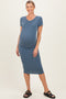 Denim Ribbed Short Sleeve Maternity Midi Dress