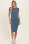 Denim Ribbed Short Sleeve Midi Dress