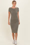 Olive Ribbed Short Sleeve Midi Dress