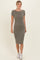Olive Ribbed Short Sleeve Midi Dress