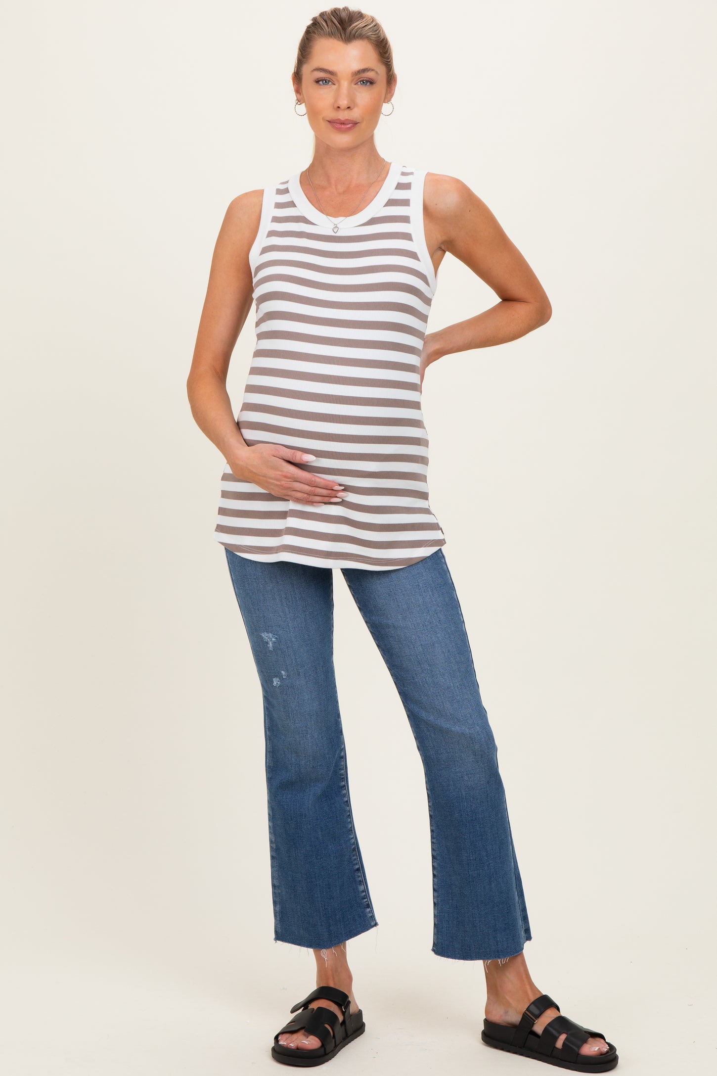 Mocha Striped Ribbed Maternity Tank Top