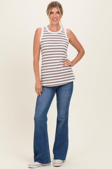 Mocha Striped Ribbed Tank Top