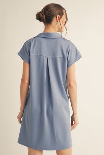 Denim Blue Collared Pocket Dress
