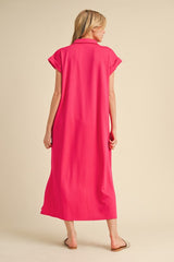 Fuchsia Collared Oversized Midi Dress