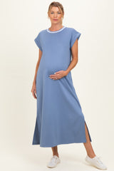 Denim Blue Side Slit Maternity Midi Dress