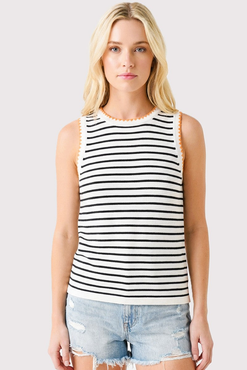 Navy Striped Stitch Detail Maternity Knit Tank