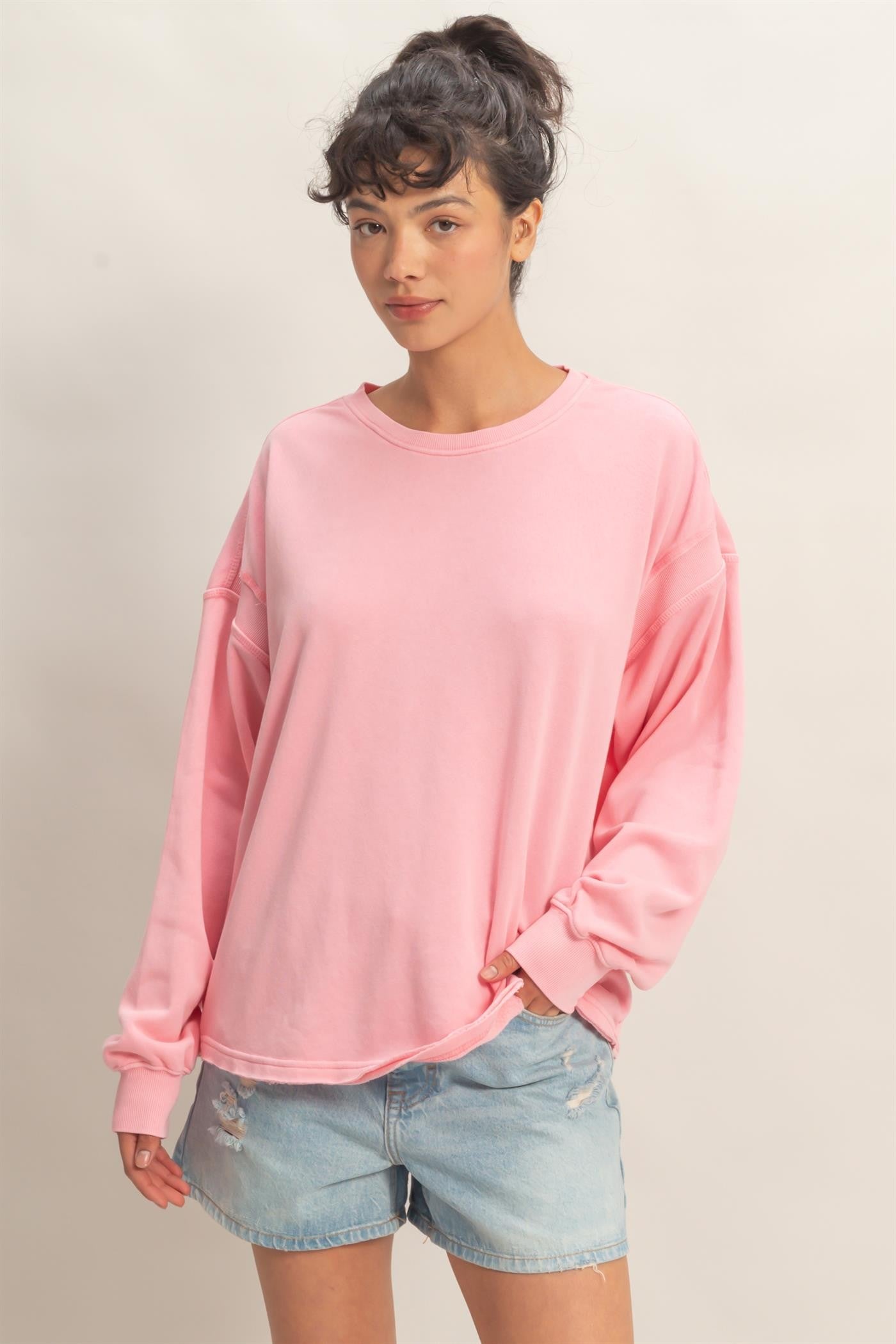 Pink Oversized Cutout Back Sweatshirt