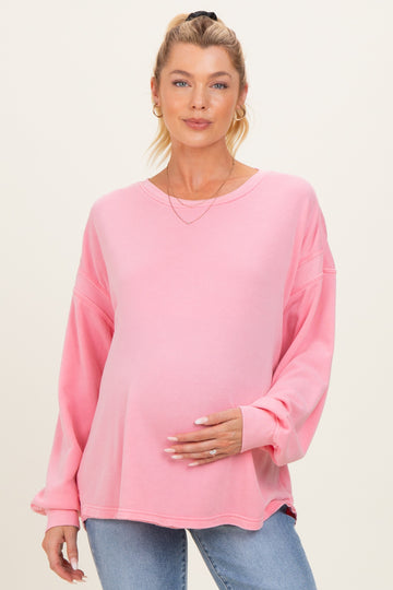 Pink Oversized Cutout Back Maternity Sweatshirt