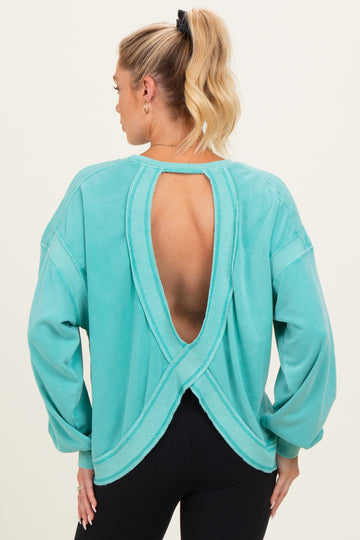Turquoise Oversized Cutout Back Maternity Sweatshirt