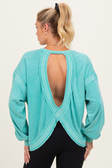 Turquoise Oversized Cutout Back Maternity Sweatshirt