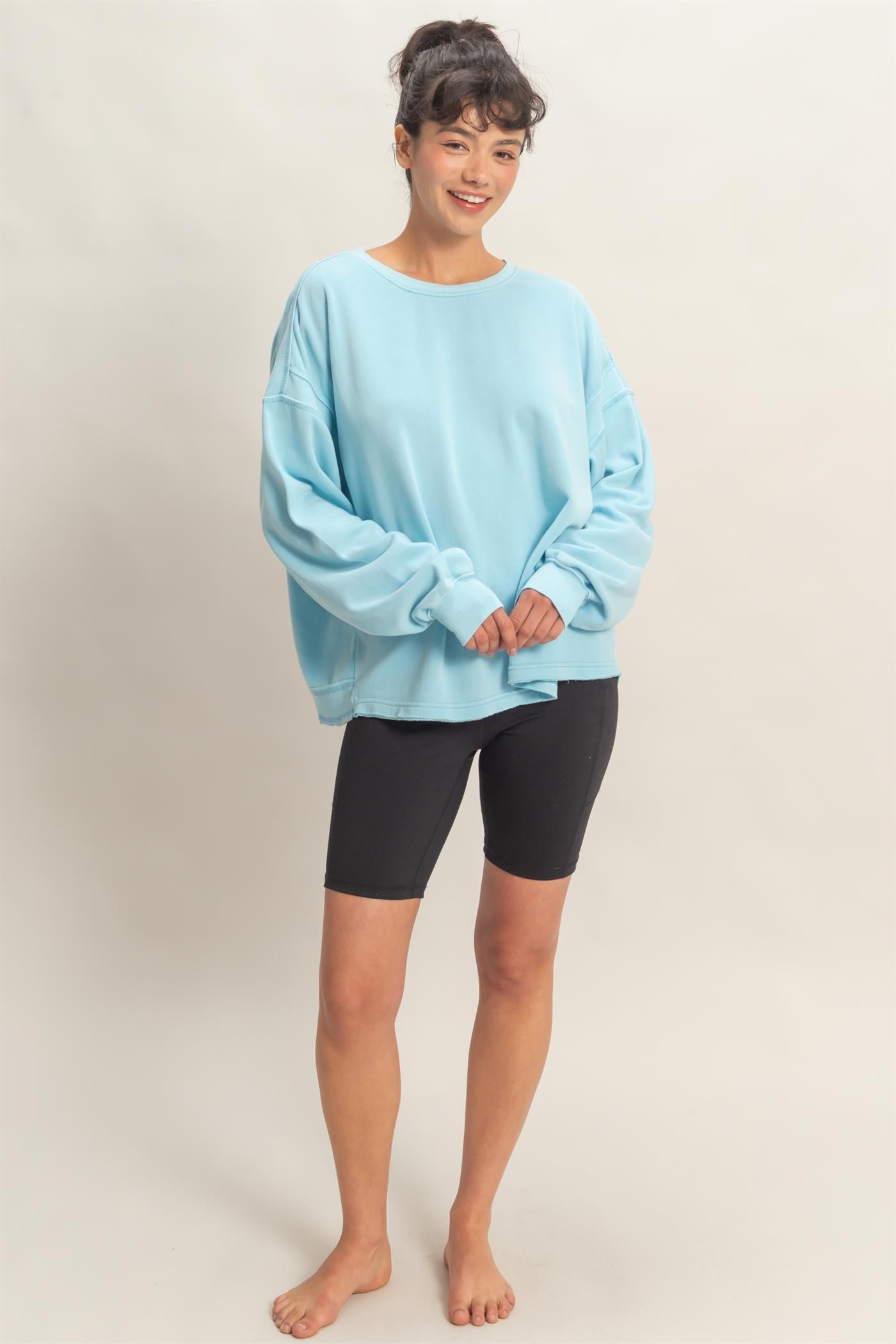 Light Blue Oversized Cutout Back Sweatshirt