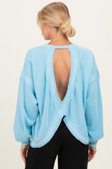 Light Blue Oversized Cutout Back Maternity Sweatshirt