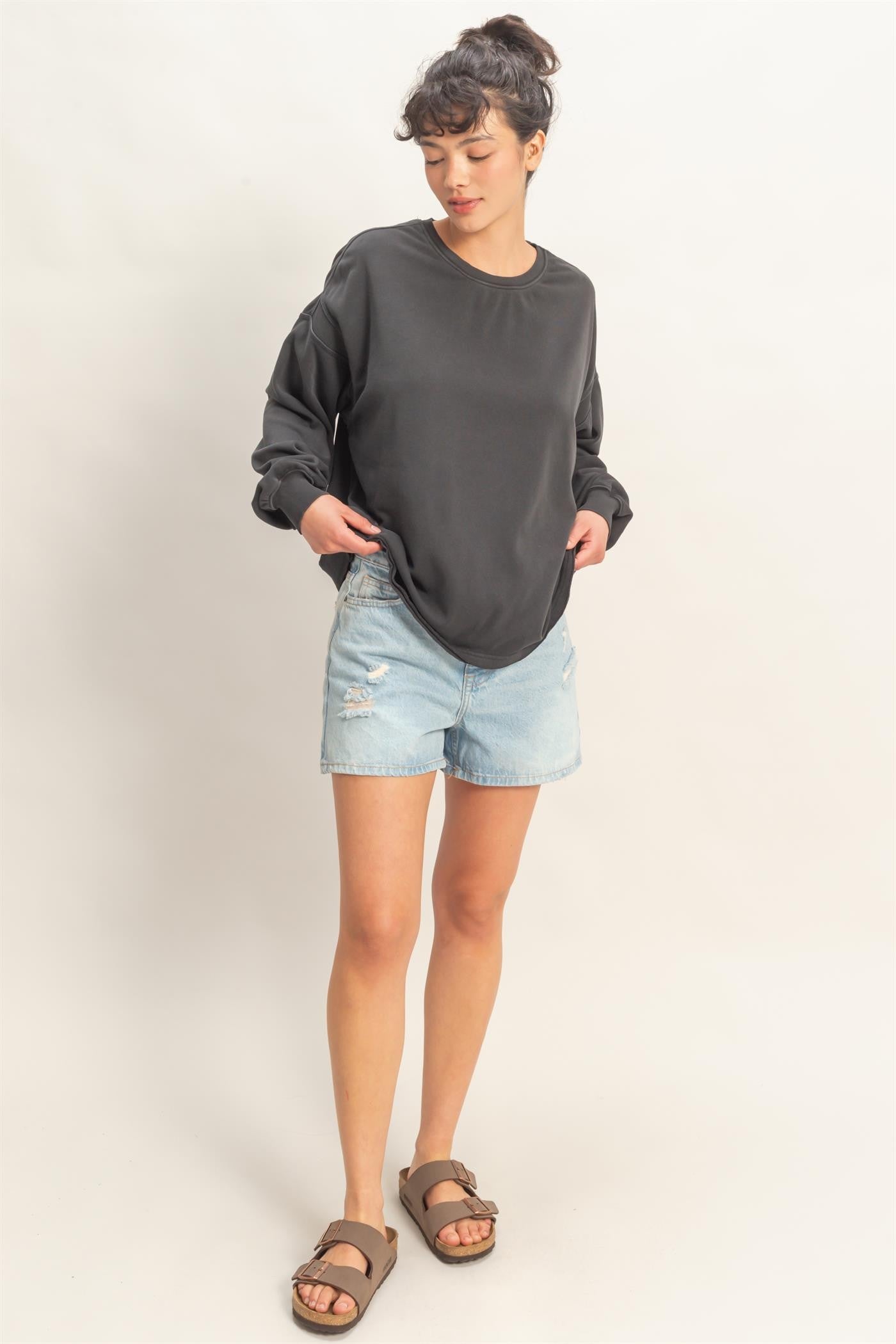 Black Oversized Cutout Back Sweatshirt