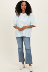 Light Blue Oversized Striped Short Sleeve Top