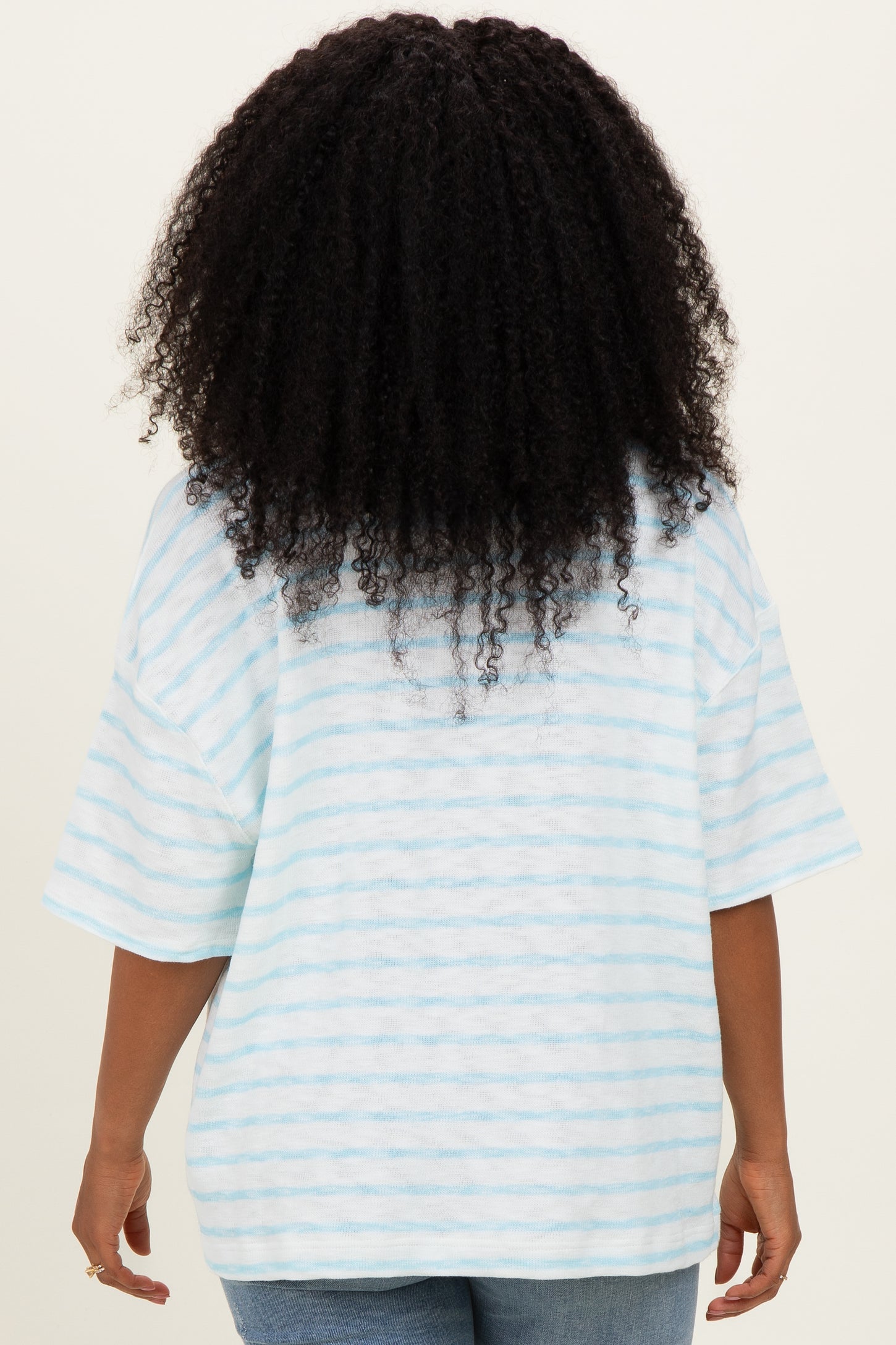 Light Blue Oversized Striped Short Sleeve Top