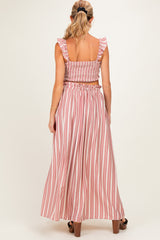 Rose Pink Striped Smocked Crop Top Maxi Skirt Maternity Set