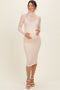 Beige Mesh Overlay Fitted Maternity Midi Dress