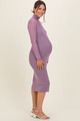 Dusty Lavender Mesh Overlay Fitted Maternity Midi Dress
