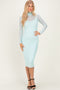 Mint Mesh Overlay Fitted Midi Dress
