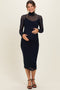 Navy Mesh Overlay Fitted Maternity Midi Dress