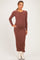 Red Brown Ribbed Fitted Long Sleeve Maternity Midi Dress