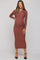 Red Brown Ribbed Fitted Long Sleeve Maternity Midi Dress