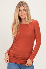 Rust Soft Knit Ruched Maternity Top