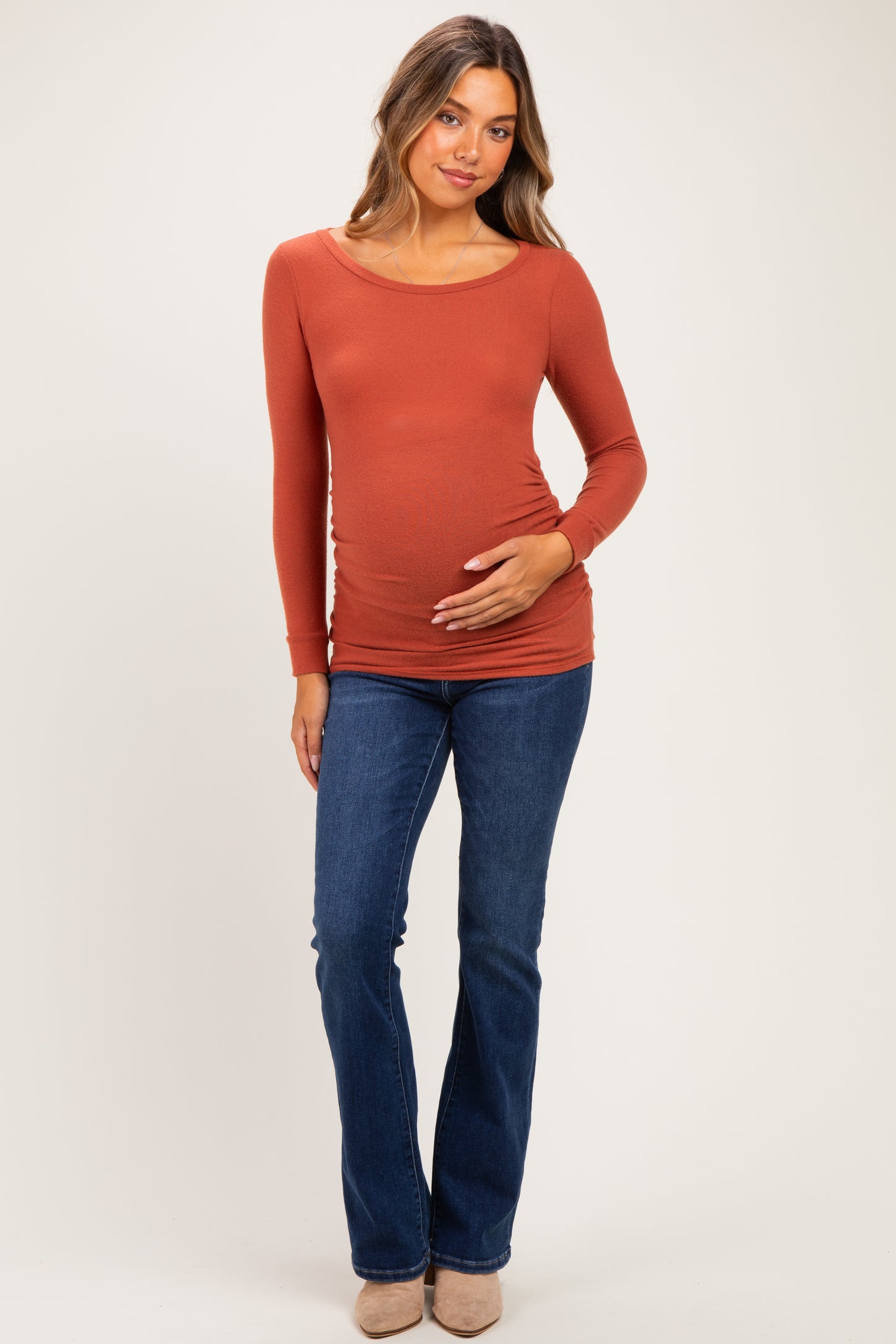 Rust Soft Knit Ruched Maternity Top