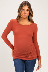 Rust Soft Knit Ruched Maternity Top