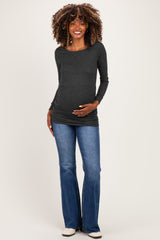 Charcoal Soft Knit Ruched Maternity Top