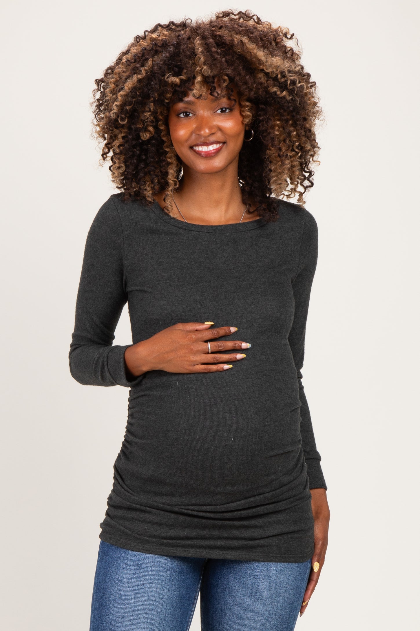 Charcoal Soft Knit Ruched Maternity Top
