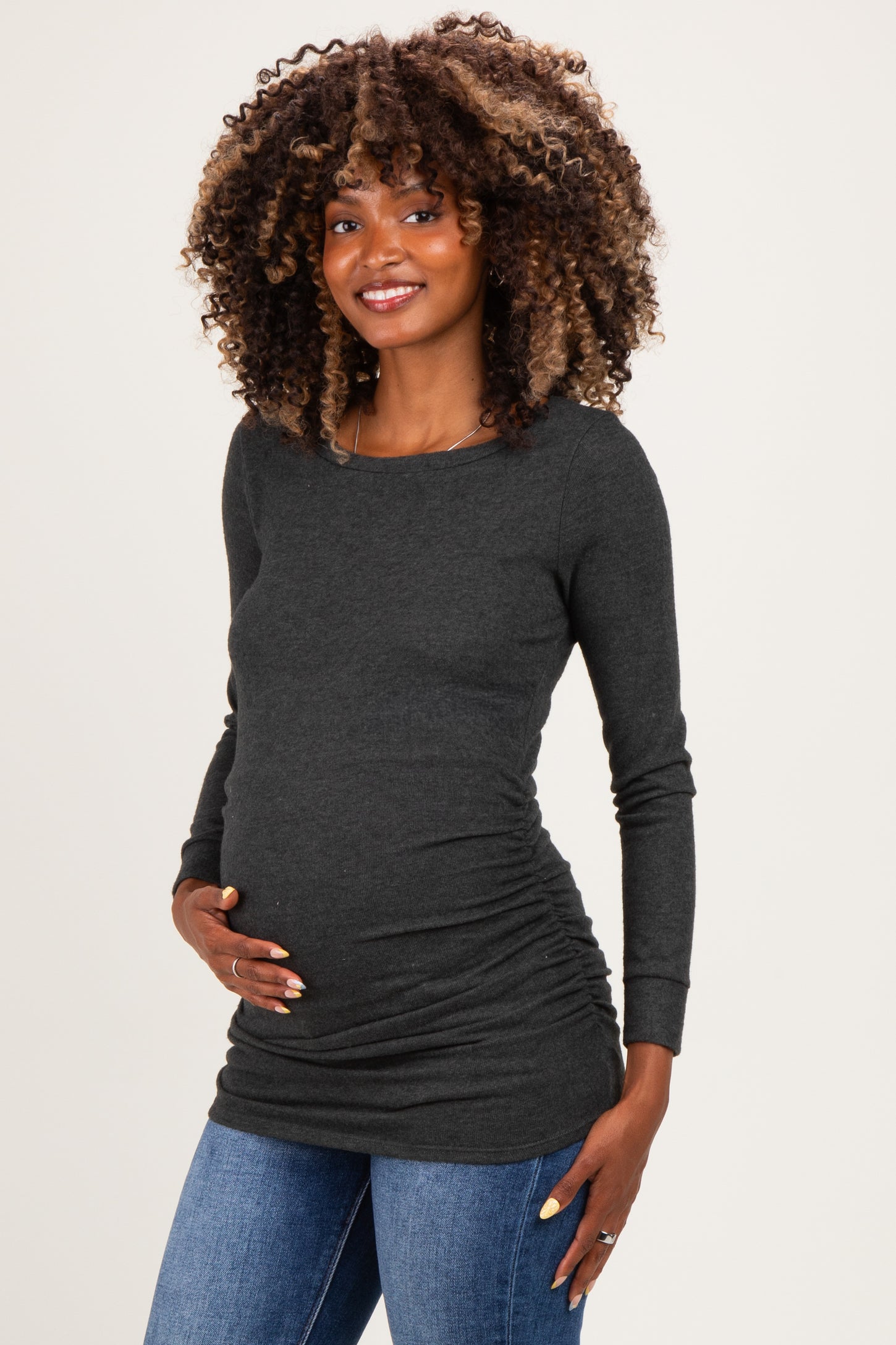 Charcoal Soft Knit Ruched Maternity Top