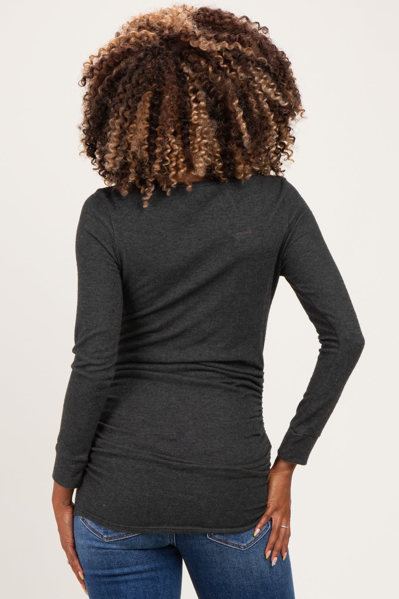 Charcoal Soft Knit Ruched Maternity Top