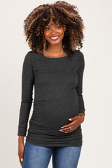 Charcoal Soft Knit Ruched Maternity Top