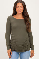 Olive Soft Knit Ruched Maternity Top