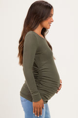 Olive Soft Knit Ruched Maternity Top