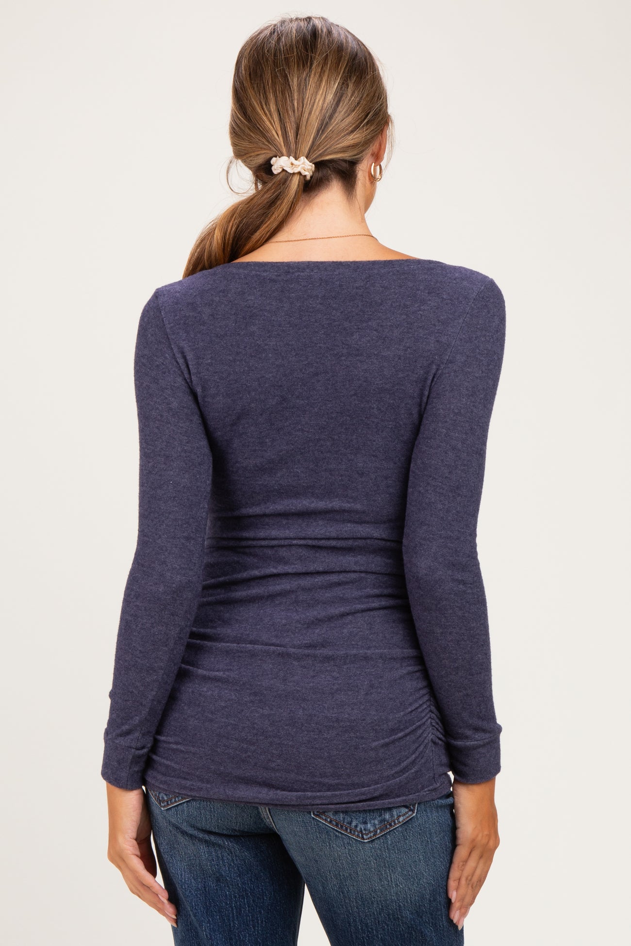 Navy Soft Knit Ruched Maternity Top