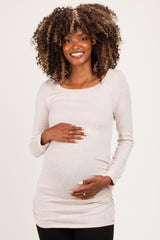 Beige Soft Knit Ruched Maternity Top