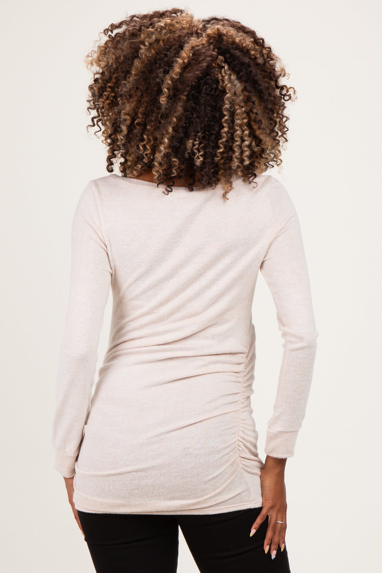 Beige Soft Knit Ruched Maternity Top