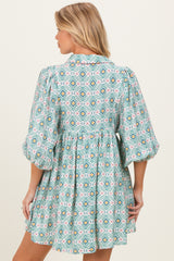 Green Print Collared Balloon Sleeve Maternity Dress