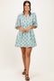 Green Print Collared Balloon Sleeve Dress