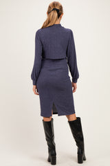 Navy Rib Knit Mock Neck Maternity Nursing Dress